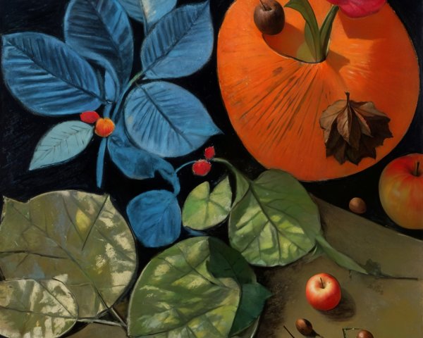 Vibrant Foliage and Fruits Composition with Textures