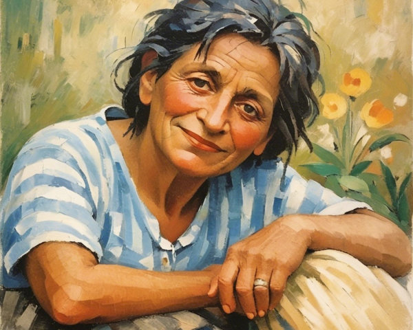 Portrait of an older woman in a striped shirt