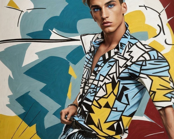 Portrait of a model in geometric-patterned shirt