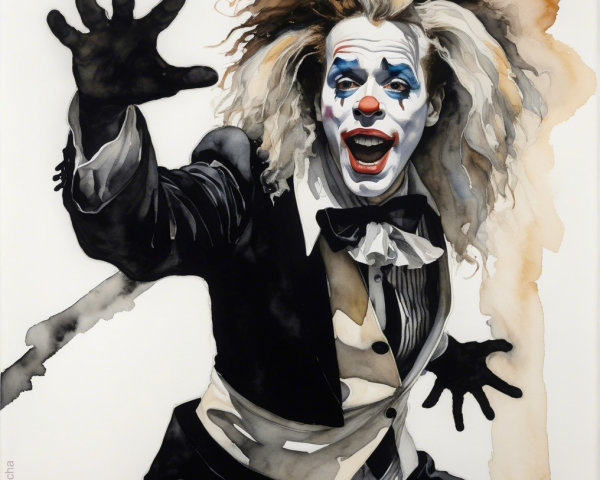 Colorful Clown in Tuxedo with Dramatic Pose