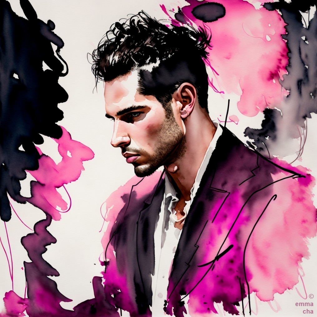 Vibrant Portrait of a Young Man in Watercolor Style