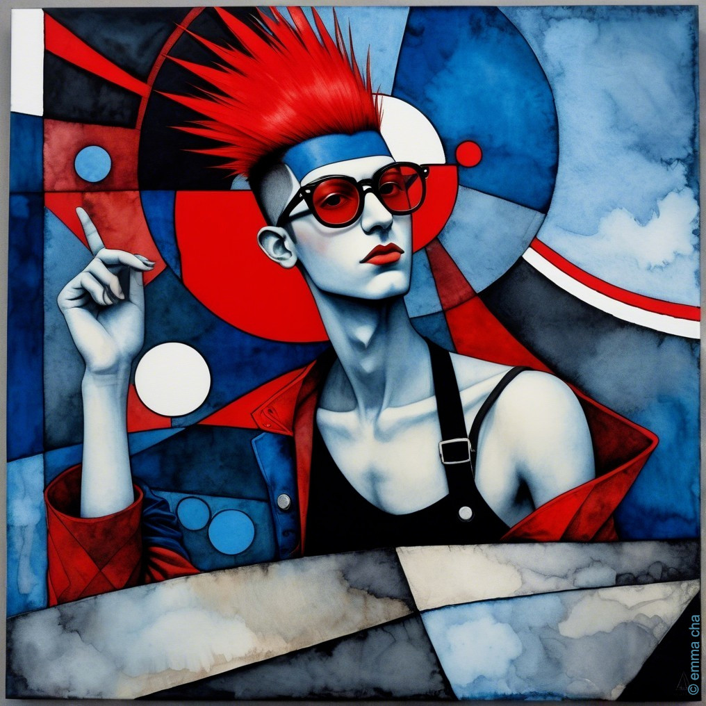 Colorful Portrait of Person with Spiky Red Hair