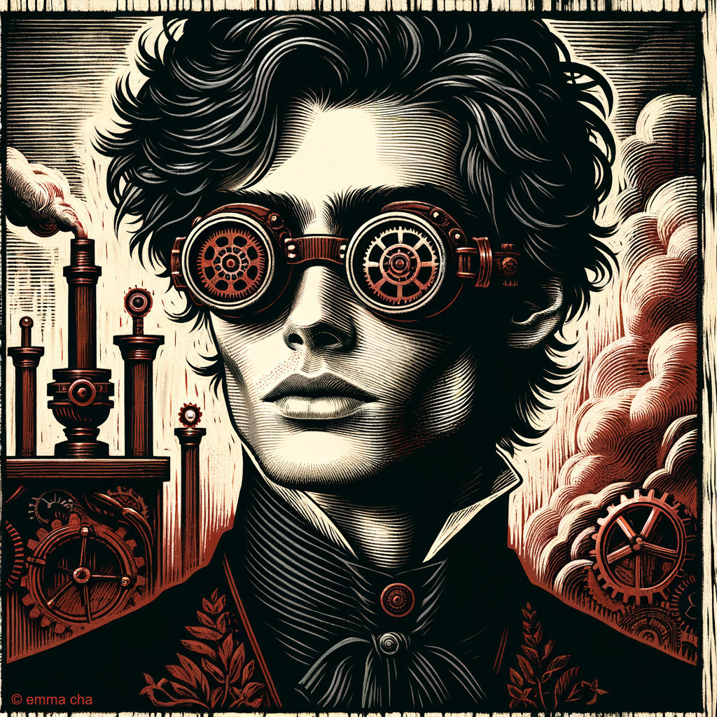 Steampunk Character with Machinery and Intricate Details