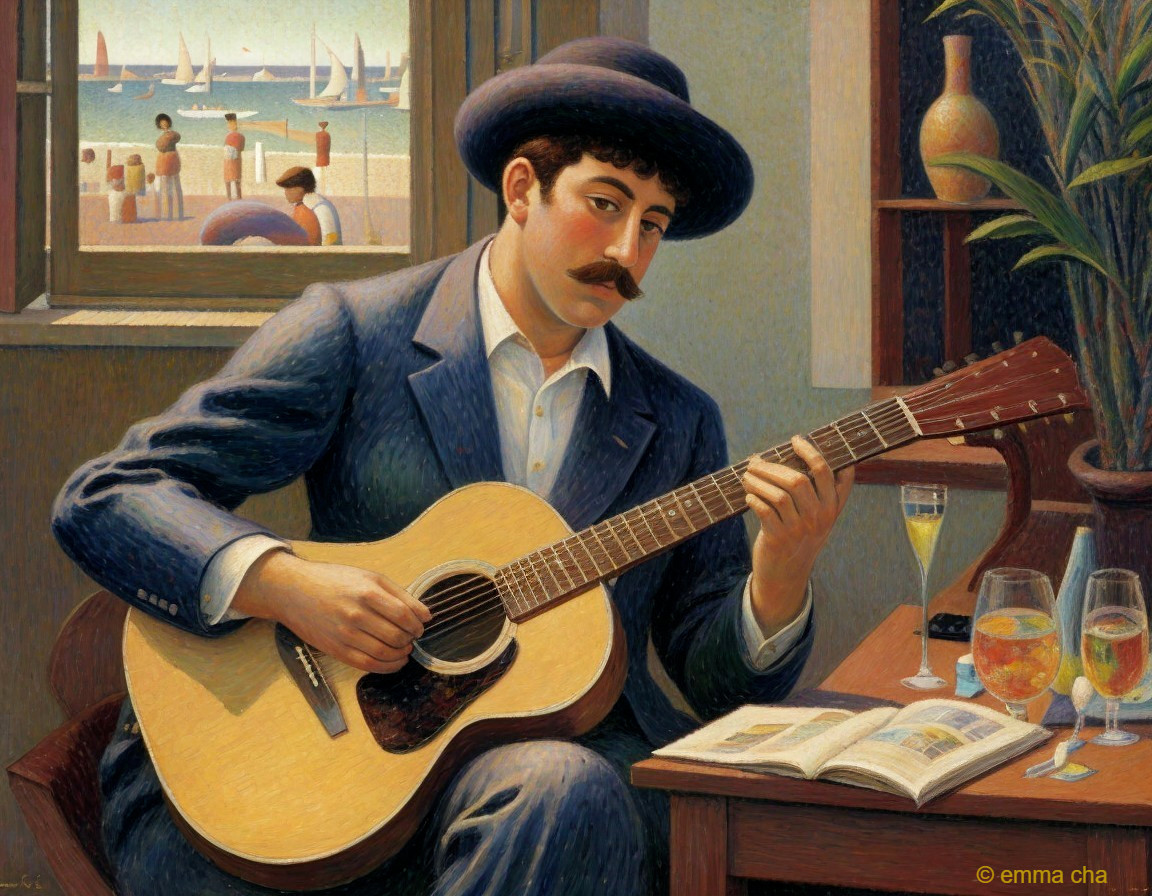 Young man playing guitar in a cozy indoor setting