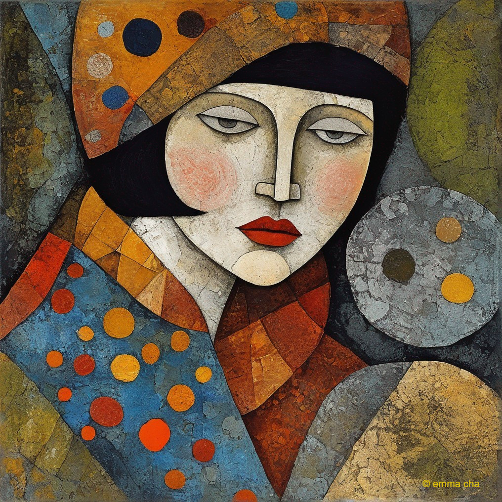 Stylized Female Figure with Serene Expression and Scarf