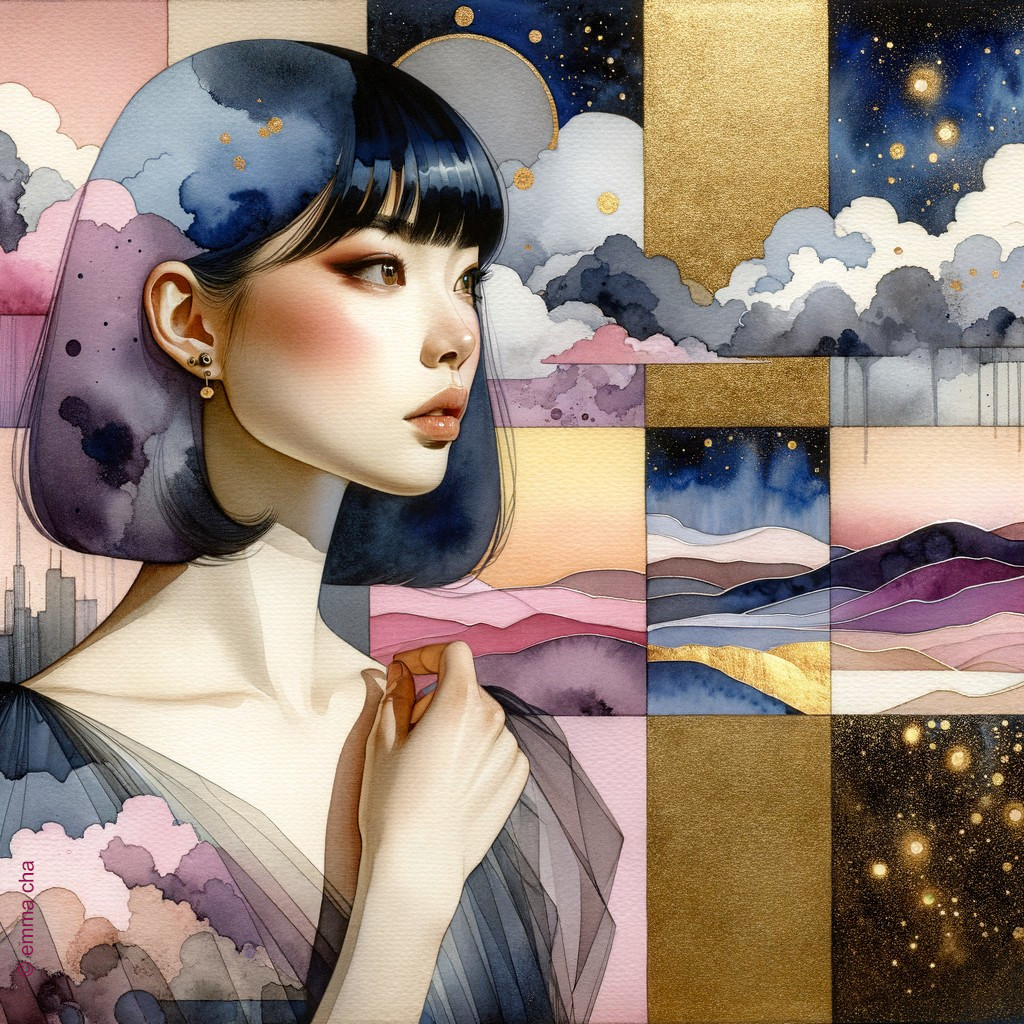 Graceful Woman with Bob Haircut and Abstract Background