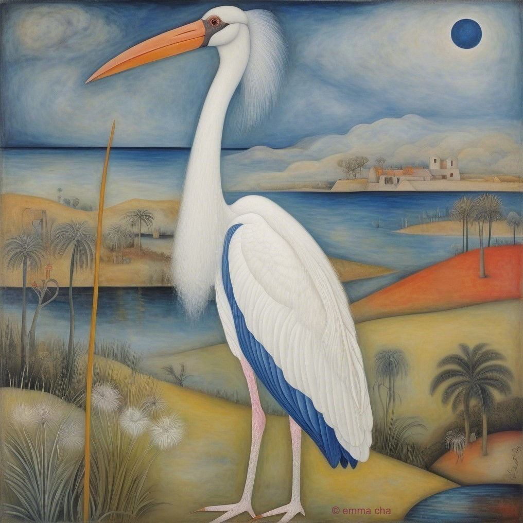 Elegant White Heron in Serene Twilight Landscape