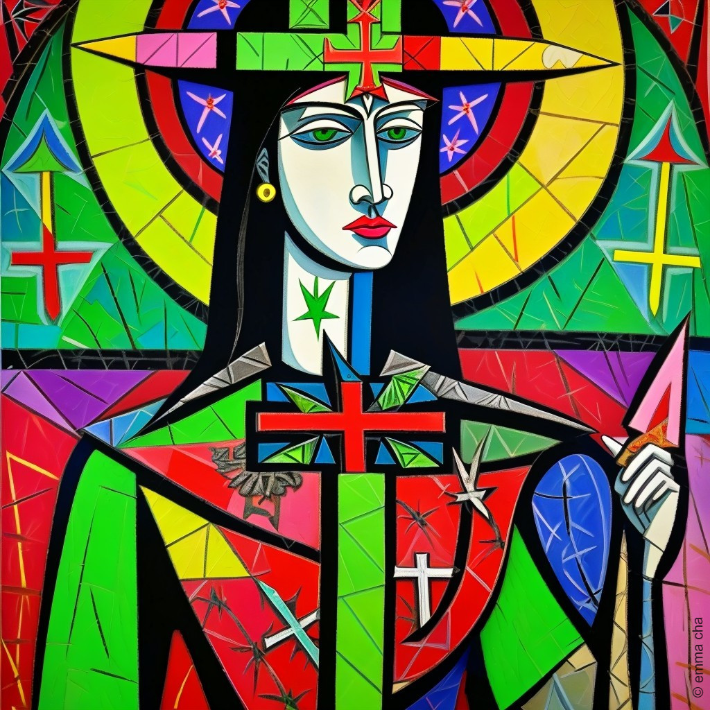 Vibrant Abstract Figure with Cross and Geometric Shapes