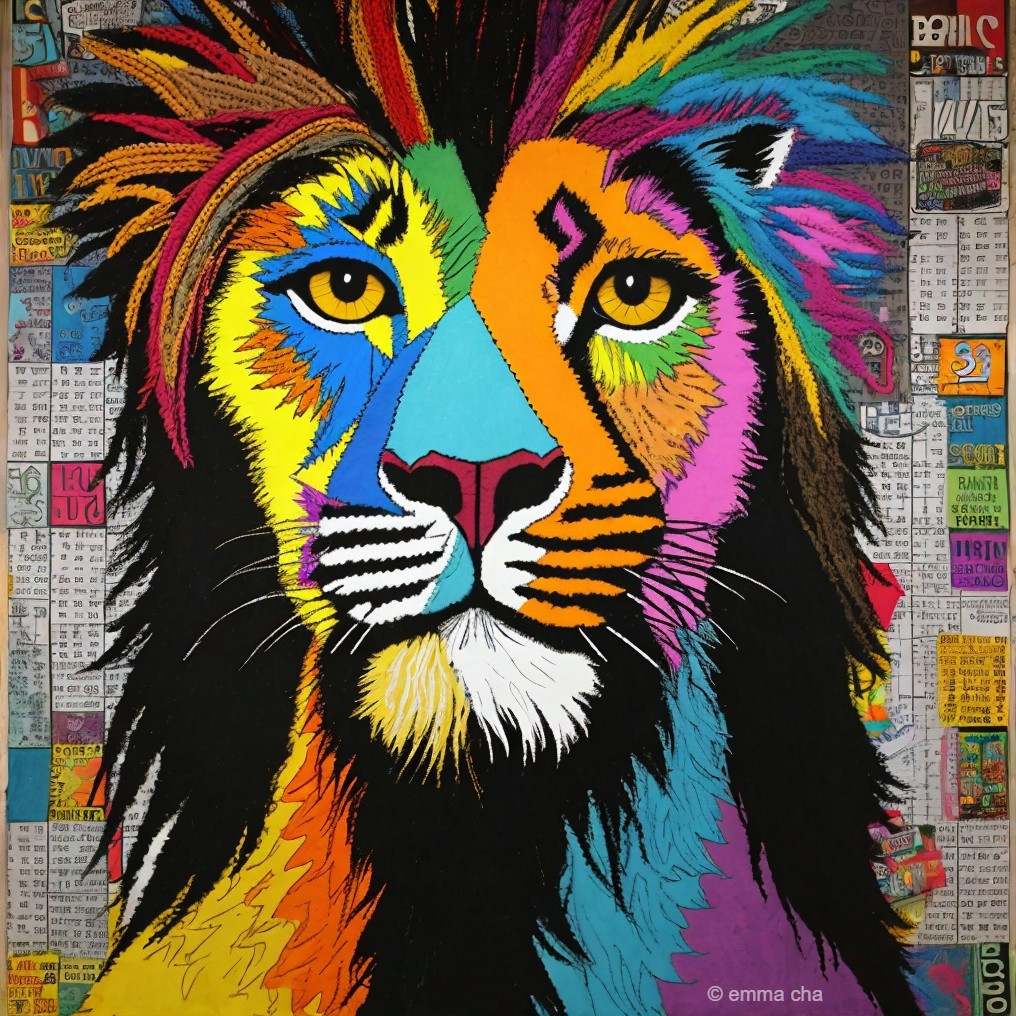 Colorful Illustration of a Lion's Face and Mane