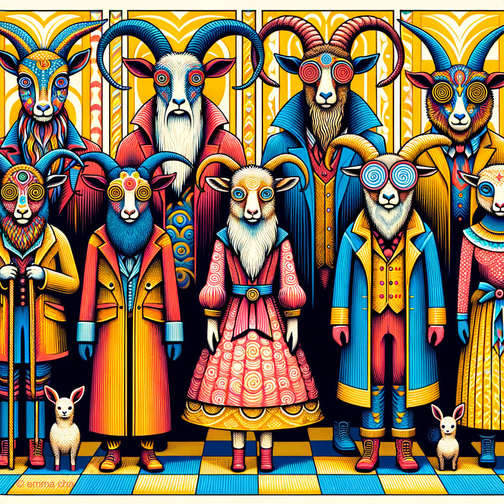 Whimsical Colorful Goats and Sheep in Bold Style