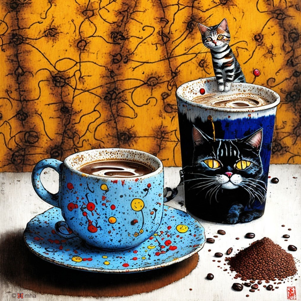 Whimsical Coffee Cups on Bright Textured Background