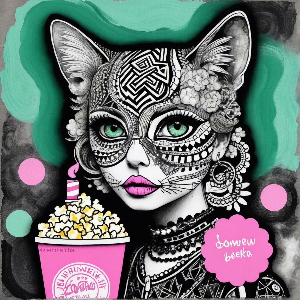 Stylized Portrait of Woman with Cat-Like Features