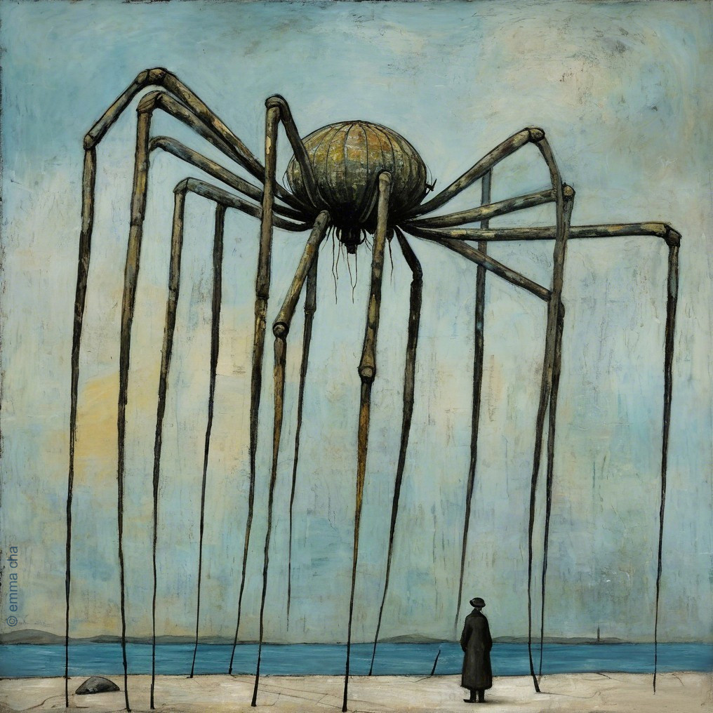 Surreal Scene of Giant Spider Creature on Beach