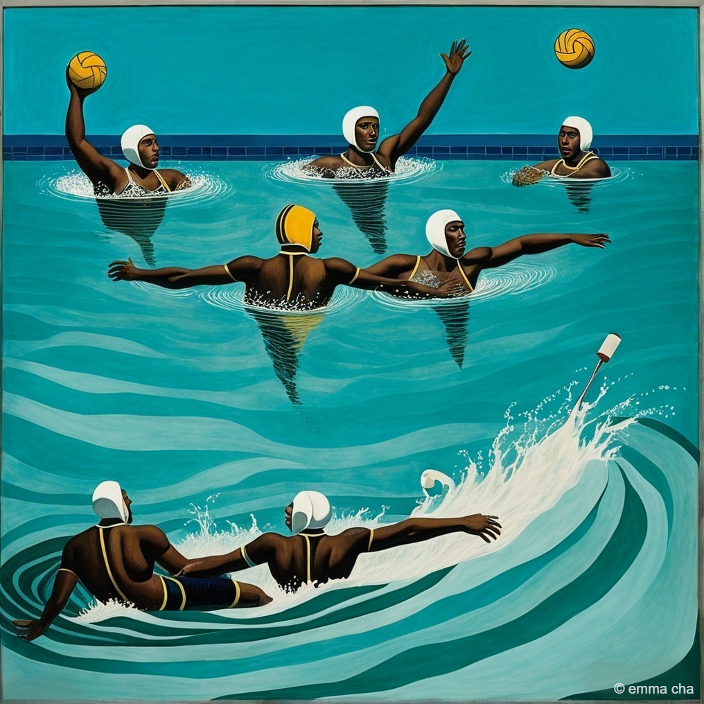 Vibrant Water Polo Scene with Aquatic Athletes