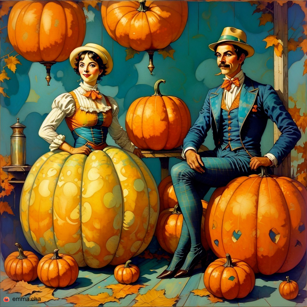 Whimsical Autumn Couple Among Vibrant Pumpkins