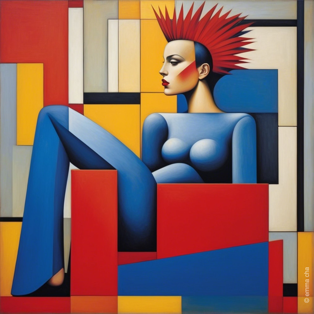 Abstract Artwork of a Woman in Bold Colors and Shapes