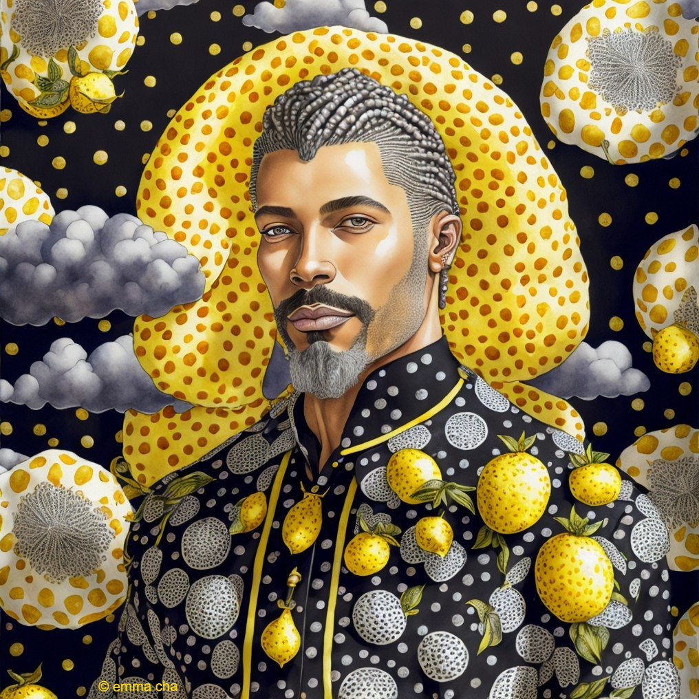 Portrait of a Man with Braided Hair and Lemons