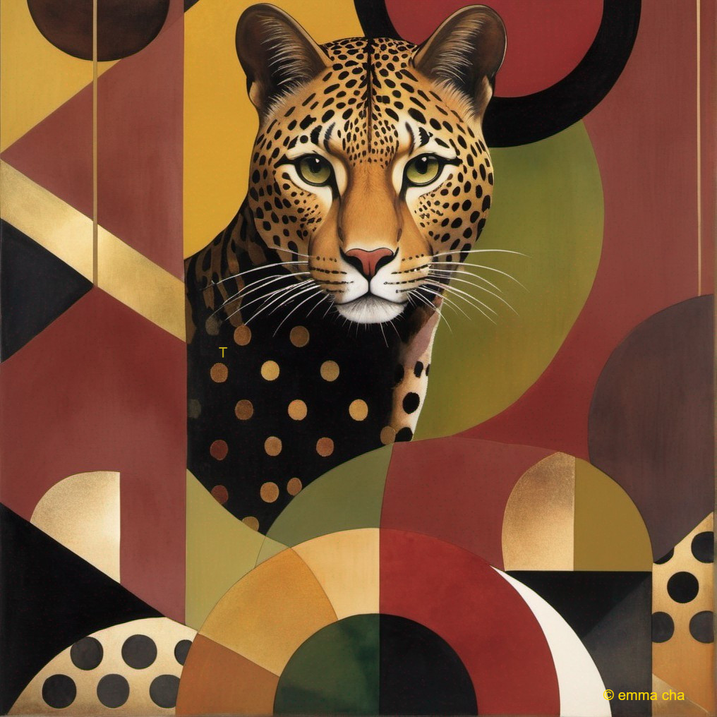 Stylized Leopard Head with Geometric Color Elements