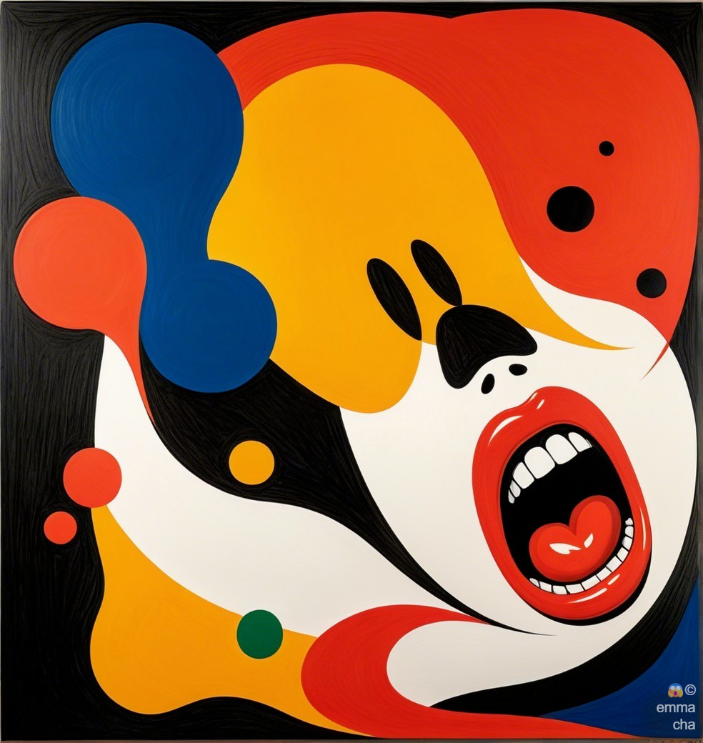 Vibrant Abstract Clown Face with Bold Colors and Shapes