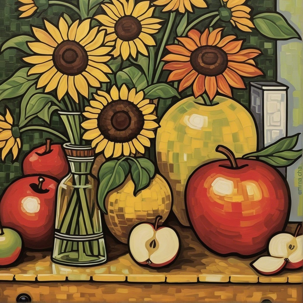 Vibrant Still Life with Sunflowers and Fruits