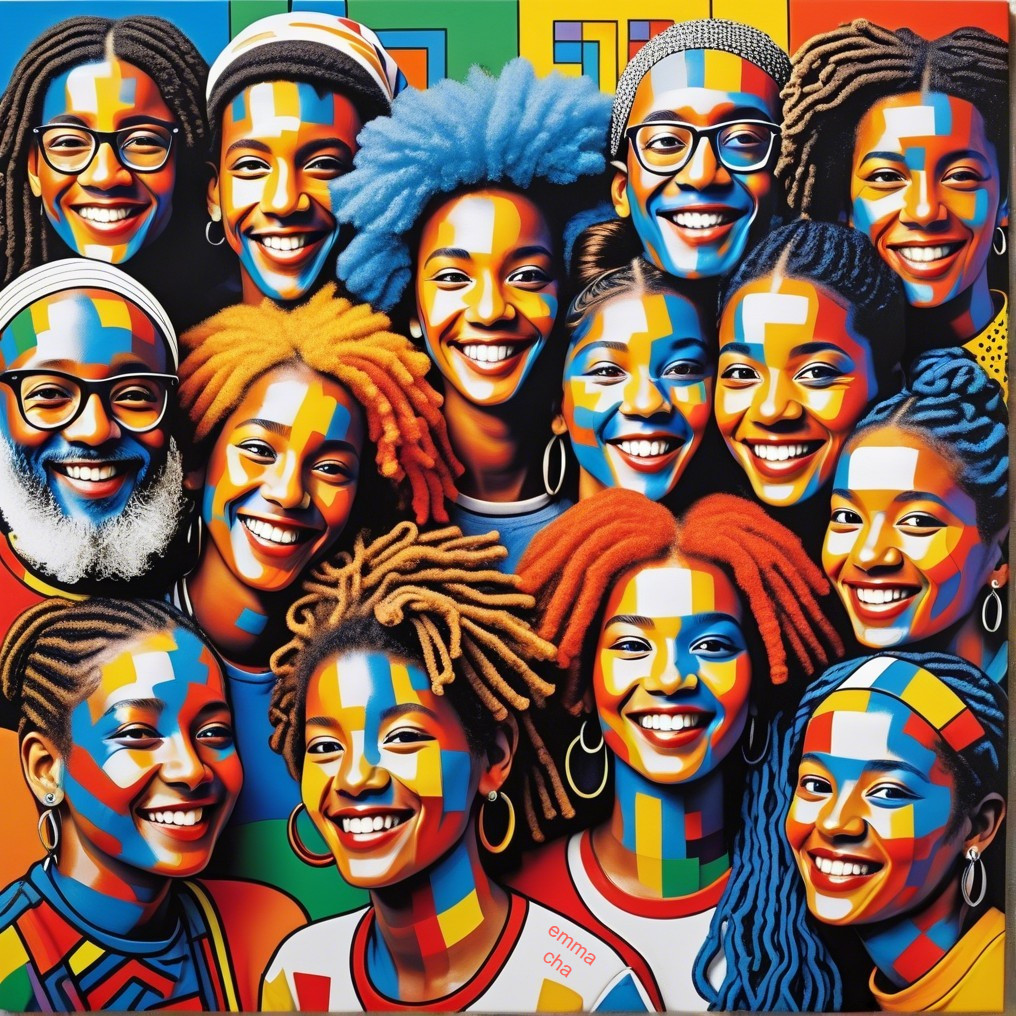 Vibrant Portrait of Diverse Individuals with Geometric Patterns