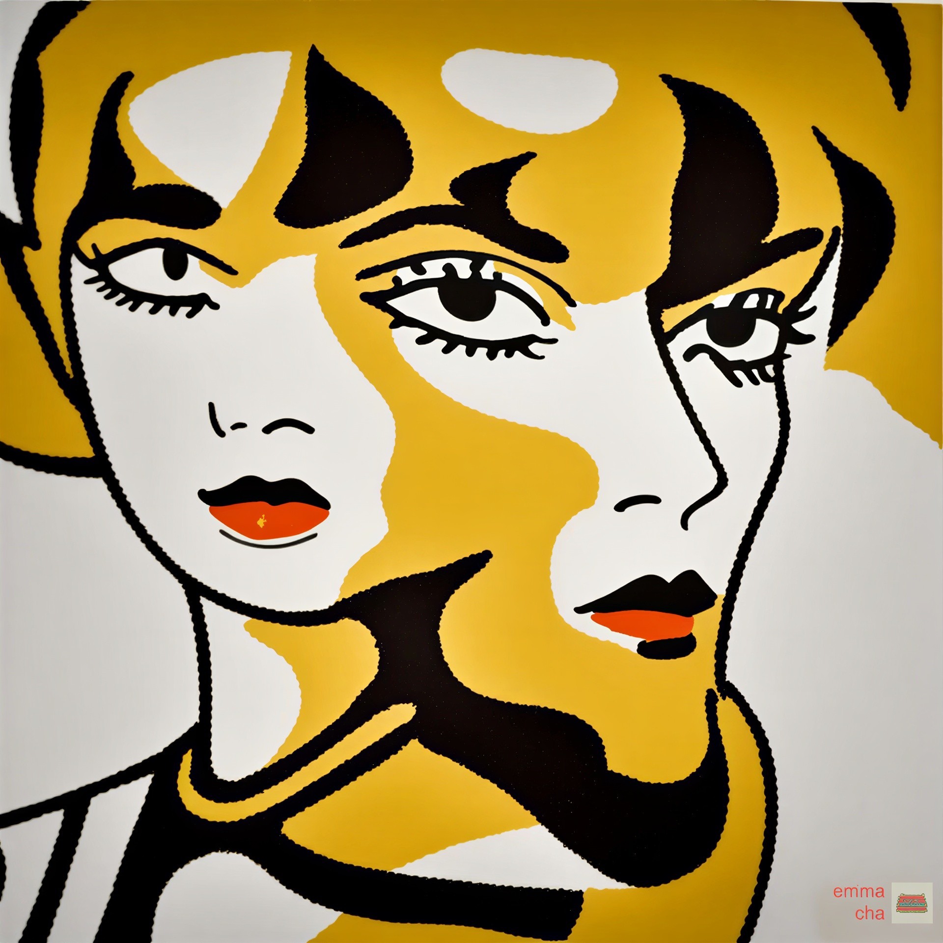 Stylized Half-Face Artwork in Bold Colors and Shapes