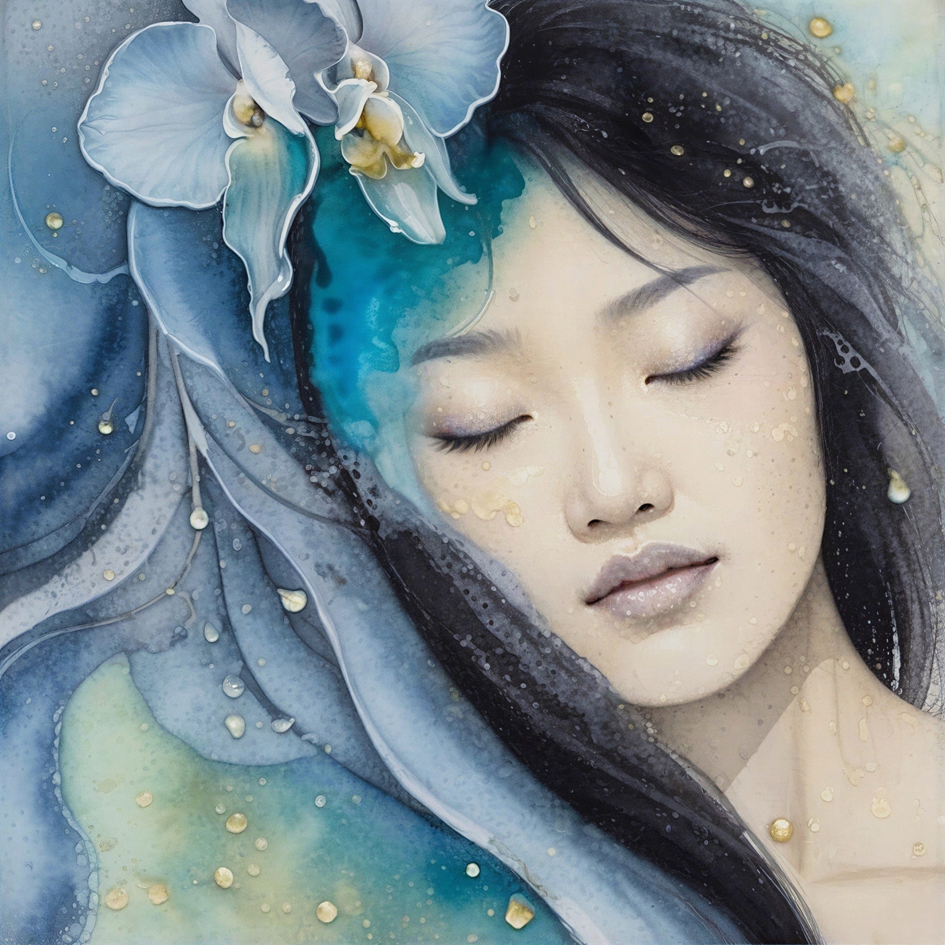 Serene Portrait of Young Woman with Floral Accents