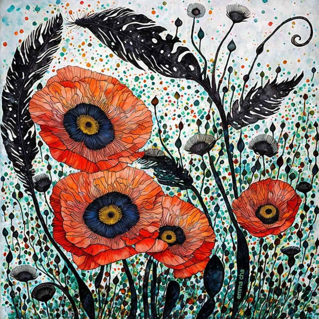 Vibrant Illustration of Bold Poppies and Whimsical Design