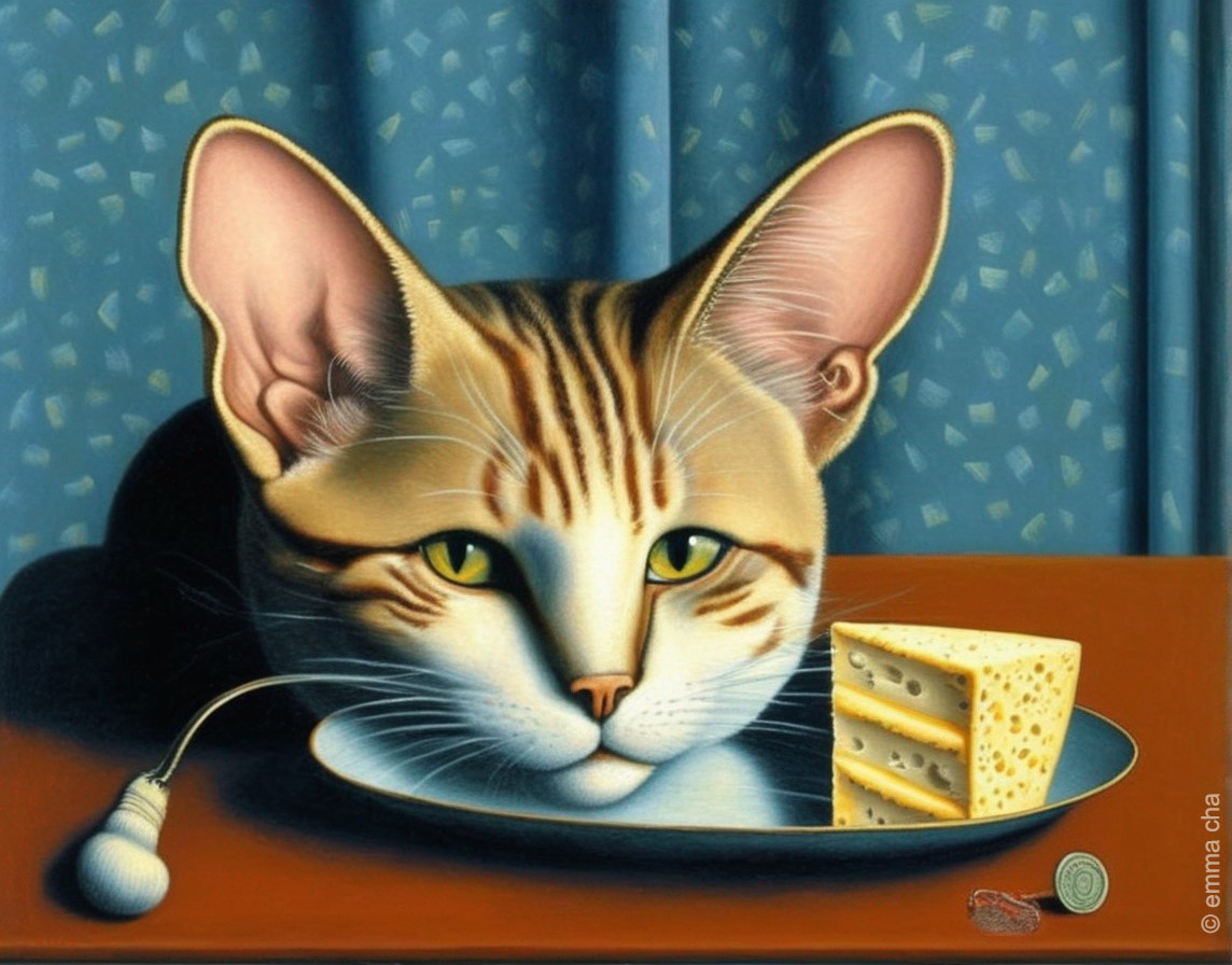 Whimsical Cat Face Painting with Yellow Cake Slice