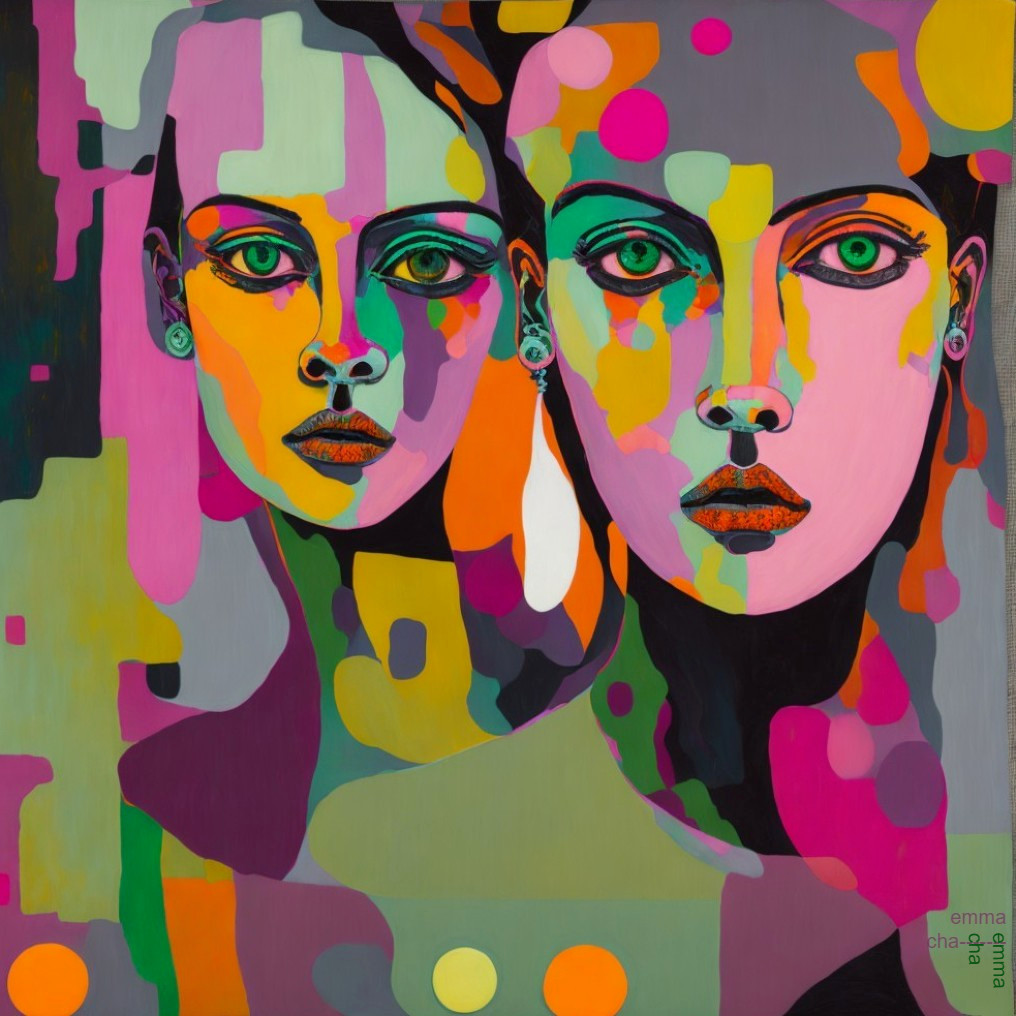 Stylized Female Faces in Vibrant Colors and Shapes