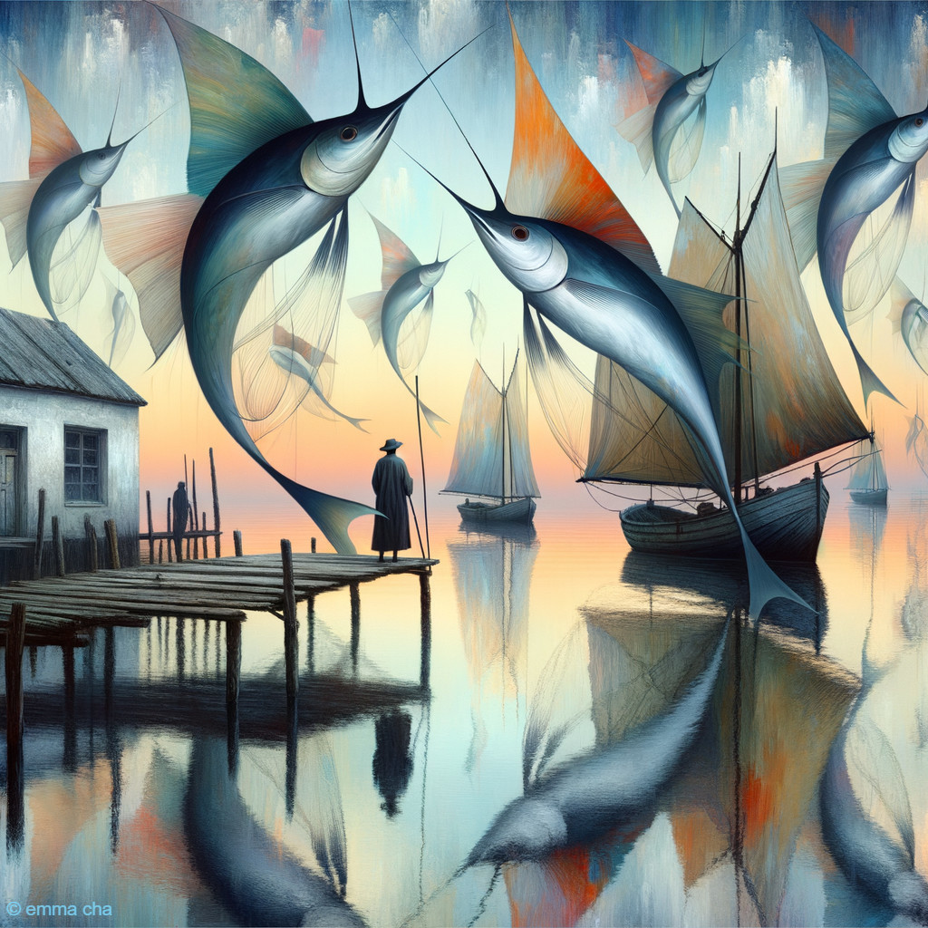 Serene Waterfront Scene with Vibrant Sailboats at Dusk