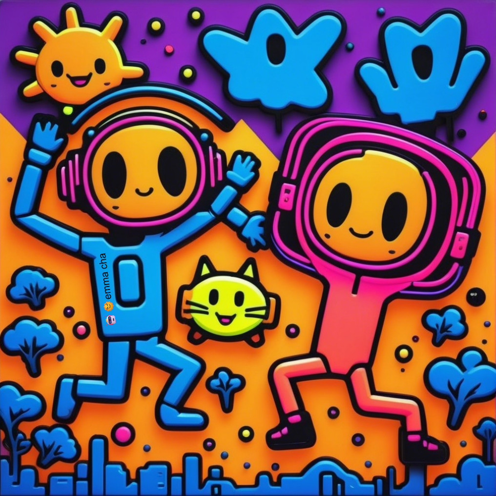 Cartoon Illustration of Playful Characters Dancing