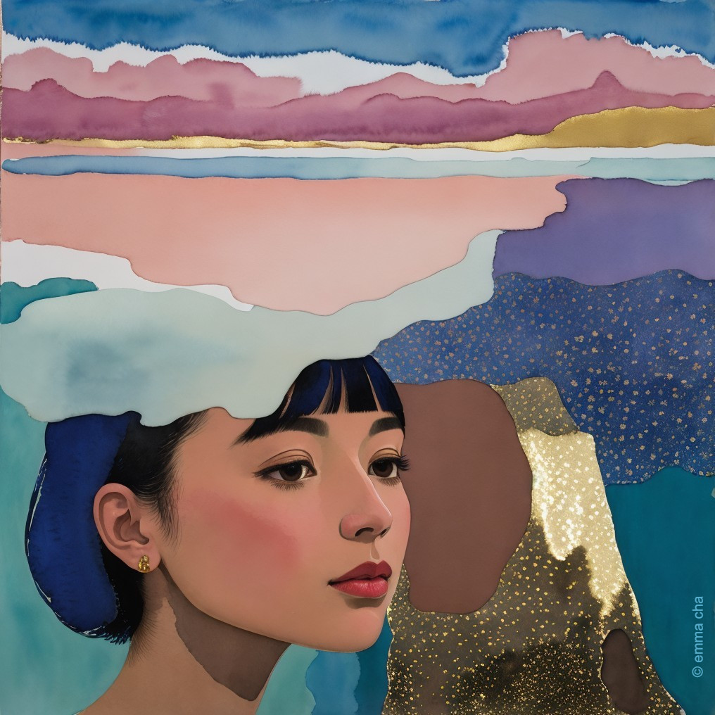 Portrait of a Young Woman in Abstract Color Landscape