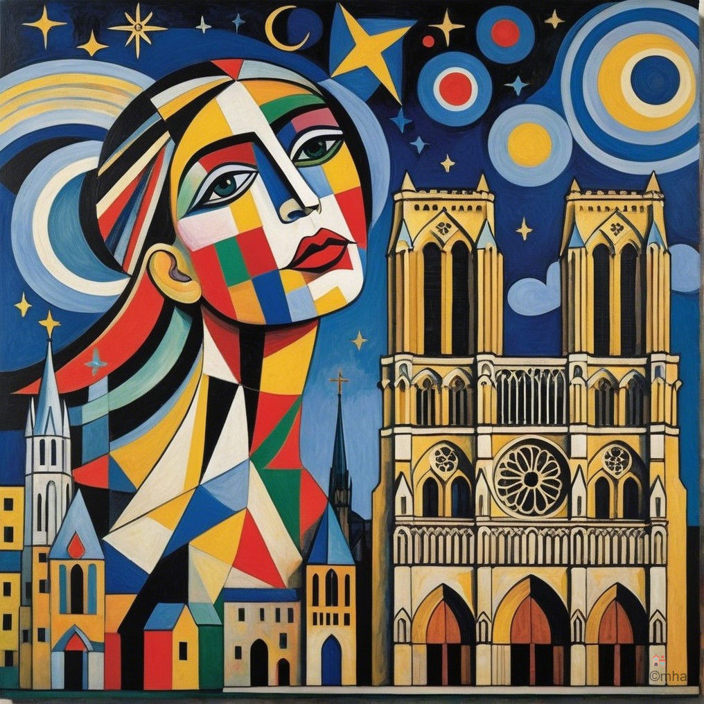 Abstract Woman's Face with Notre-Dame Silhouette