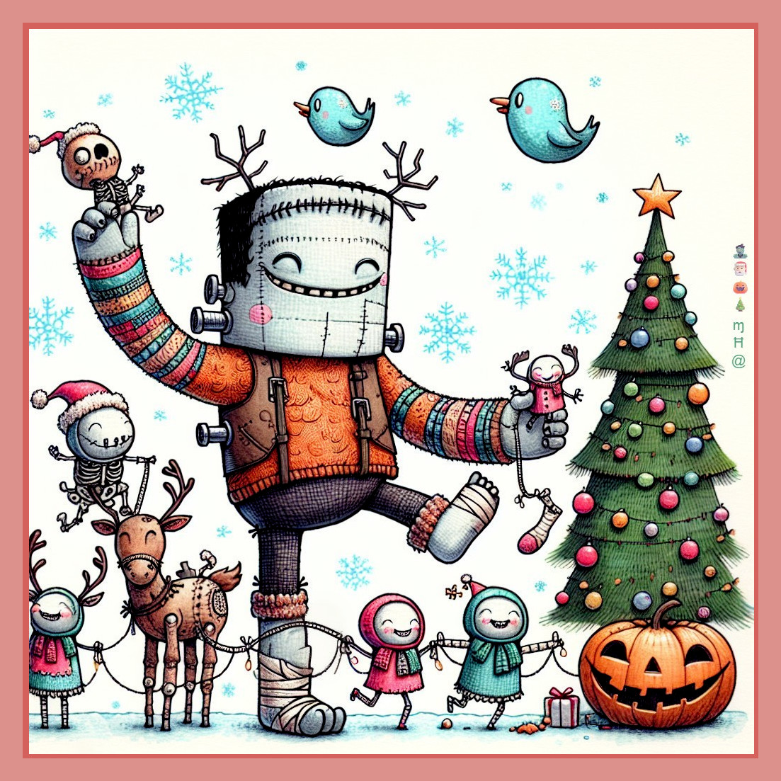 Whimsical Holiday Scene with Monster and Children