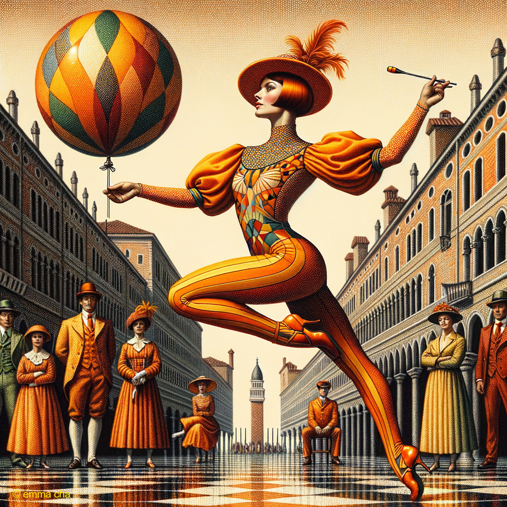 Circus Performer Balancing Balloon in Venetian Scene