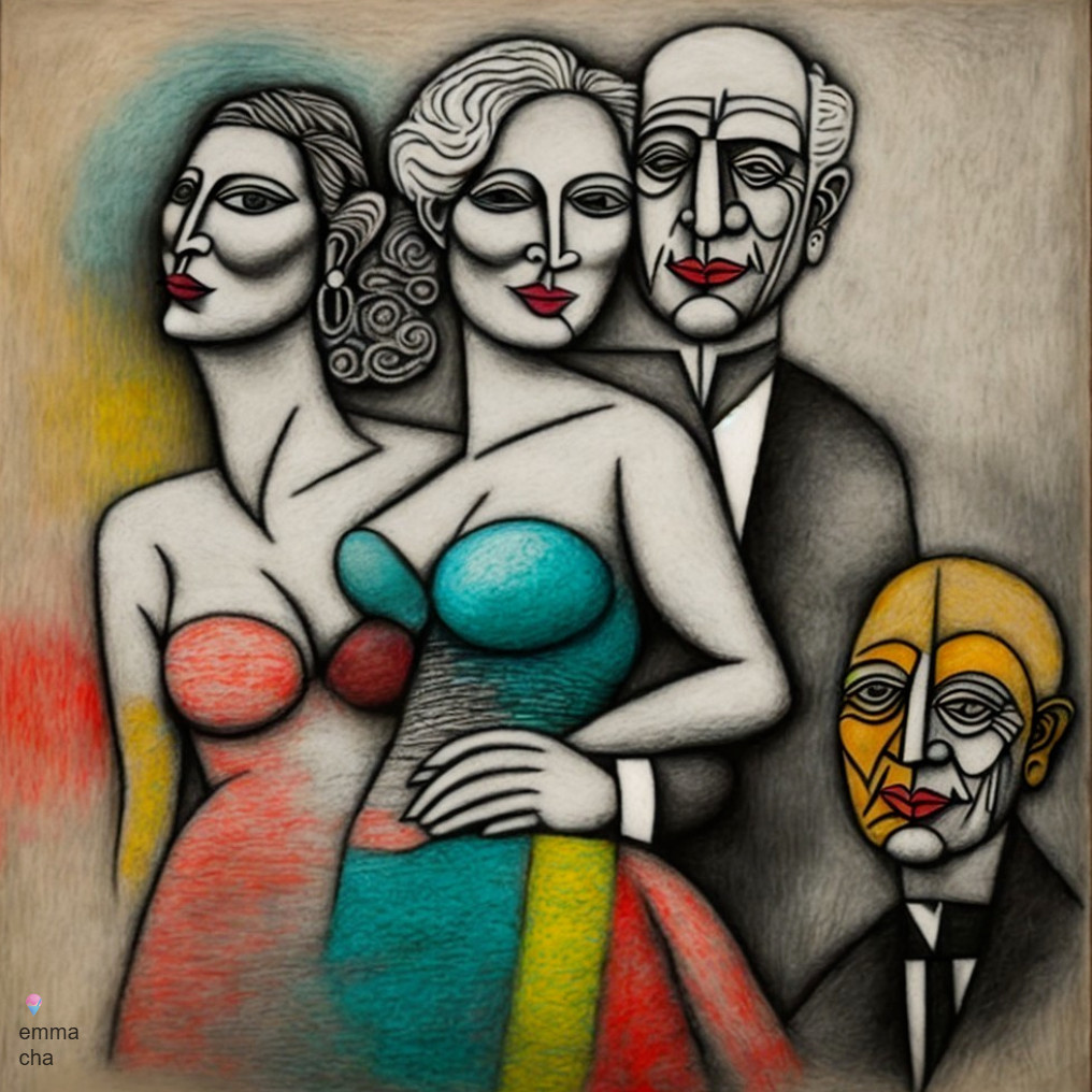 Cubist Artwork with Four Stylized Figures and Colors