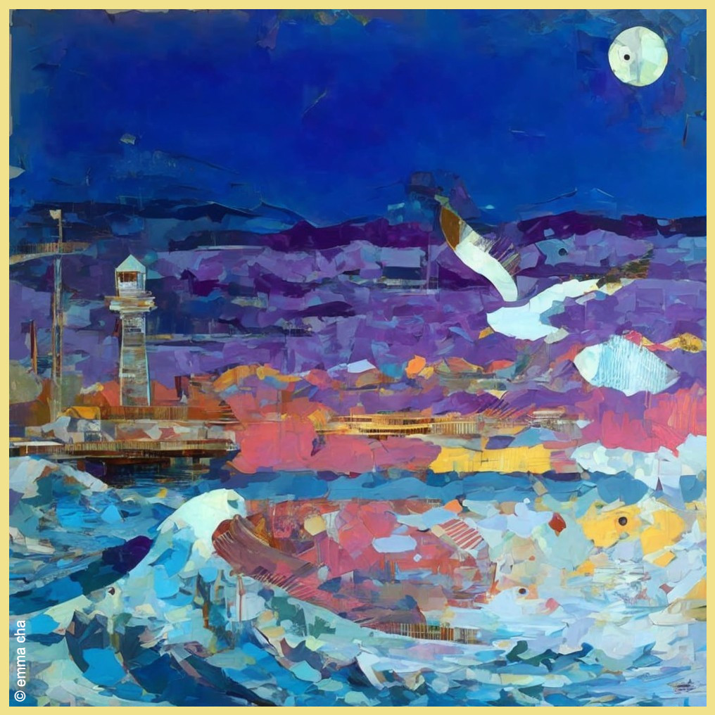Vibrant Abstract Coastal Scene at Twilight