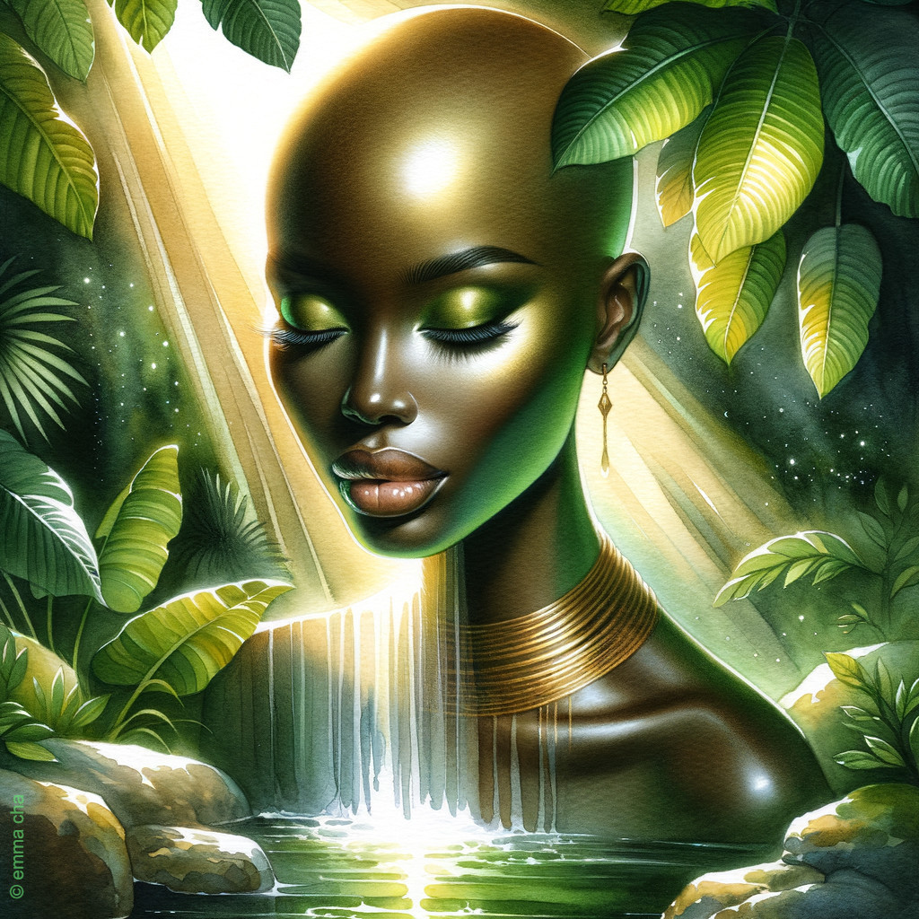 Surreal Portrait of a Bald Woman in Tropical Setting