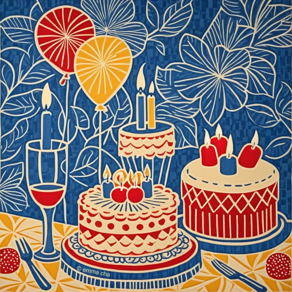 Vibrant Birthday Scene with Cakes and Balloons