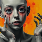 Portrait of a Young Girl with Monochrome Skin and Tears