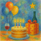 Vibrant Birthday Scene with Cakes and Balloons