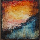 Fiery Blaze on Mountain with Sunset Sky in Watercolor