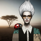 Portrait of a Woman with White Hair and Eclectic Style