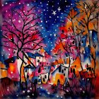 Whimsical Winter Scene with Colorful Houses and Snow