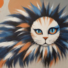 Stylized Figure with Bold Patterns and Geometric Background