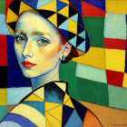 Stylized portrait of a woman in geometric patterns