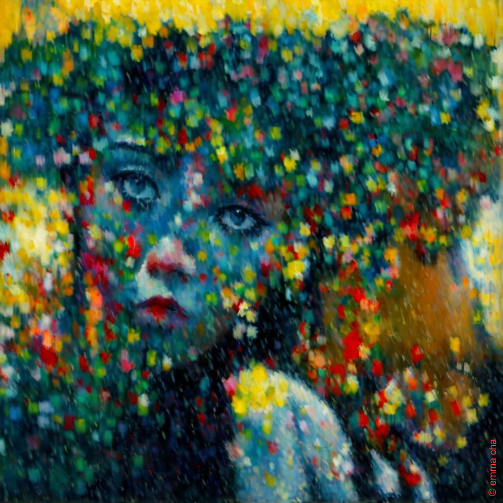 Abstract Face Surrounded by Colorful Flowers