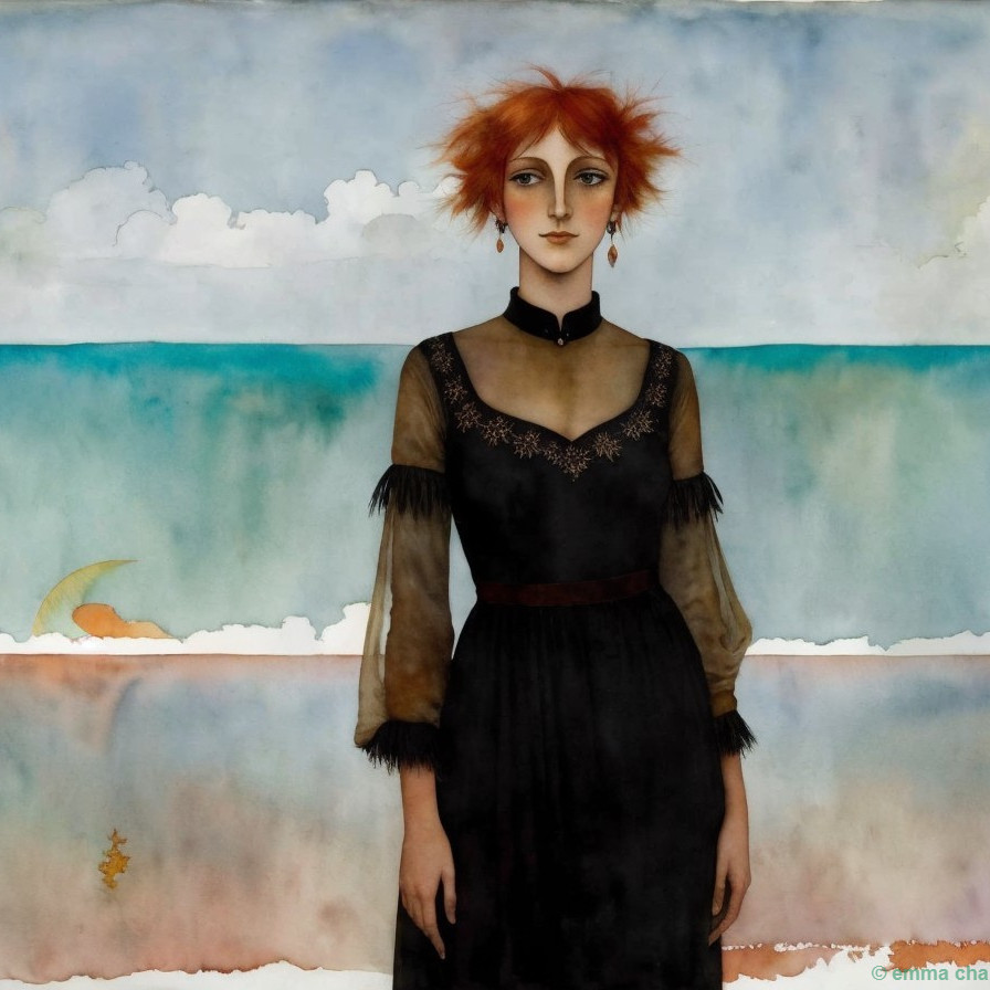 Portrait of a Woman in a Dreamy Seascape Setting
