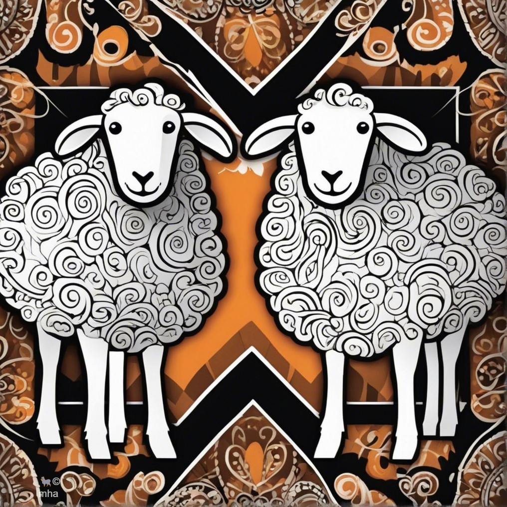 Whimsical Sheep with Ornate Wool Against Colorful Tapestry